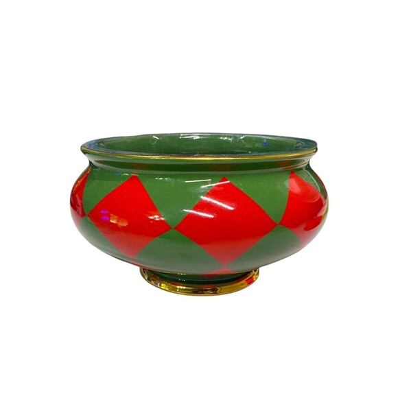 Teleflora Footed Bowl or Flower Vase Green Red Gold Trimmed w/Liner - Christmas - Picture 8 of 14